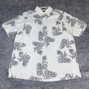 Claiborne Silk Shirt Men's Medium‎ Black Floral Hawiian Short Sleeve Vacation